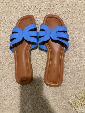Primark Blue Double-Strap Slide Sandals with Brown Footbed